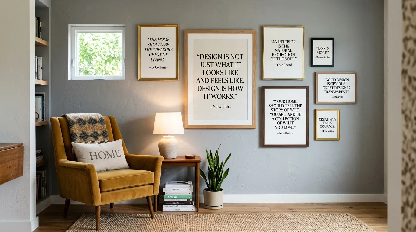 A spacious living room with large windows, white walls, dark wood accents, modern furniture, and indoor plants