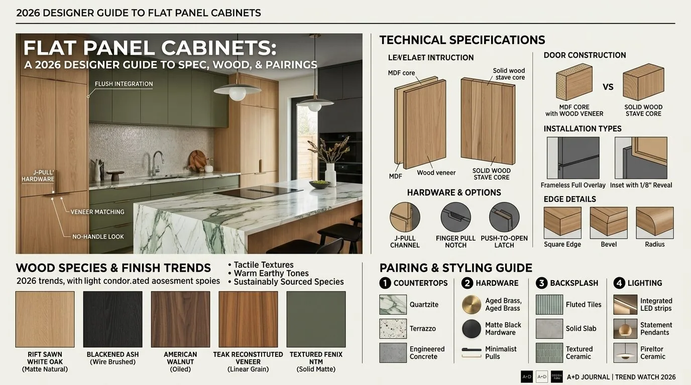 A modern kitchen featuring flat panel cabinets with a marble island countertop and integrated lighting